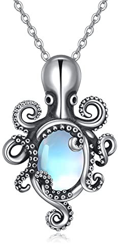 AXELUNA Octopus Halskette Sterling Silber Mondstein Octopus Anhänger HalsIace Meer Tier Schmuck für Frauen Geschenke