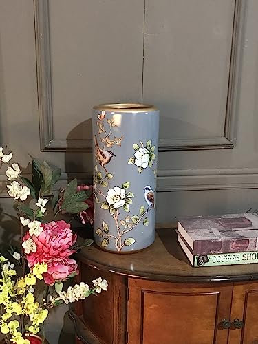 Fine Asianliving Keramik Regenschirmständer Vase Grau Vögel Handgefertigt - Giannis D20xH45cm China Dekorative Blumenvase Orientalische Keramik