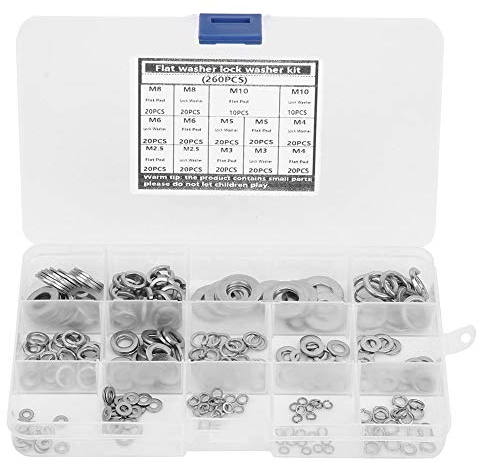 260 Stück Federscheiben aus Edelstahl 304, Sicherungs- und Unterlegscheiben-Sortiment, Unterlegscheiben, Rostfreies Sortiment-Set