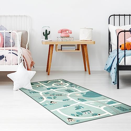 Bilderwelten Kinderteppich Dorf - Klein Aber fein Rutschfester Spielteppich Kinderzimmer Teppich 260x130 cm