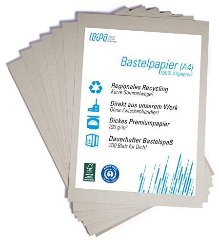 200 Blatt A4 Buntpapier Basteln Grau Bunte Pappe Blätter für Kinder 190g/m² LEIPA Manila-Karton Dekorieren, Recyceltes Bastelpapier, Tonpapier Bastel-Papier Bastelset Malblock, Vintage/Retro(DIN A4)