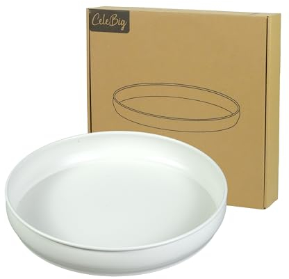 CeleBig® Deko Tablett Rund Weiss ø30,5cm | Dekotablett | Dekorationstablett mit hohem Rand | Dekoteller aus Metall | Serviertablett | Tischdeko | Halter für Kerzen | Weiss