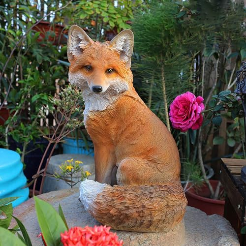 Pevfeciy Gartenfiguren & Gartenstatuen Fuchs deko 31x20x18 cm Gartenfiguren für draußen wetterfest Tiere Figuren Harz Geschenk Skulptur Balkon Terrassen Deko