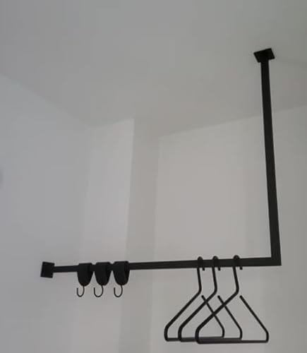 Homemetall Kleiderstange L-Form schwarz aus Metall - Garderobenstange L-Form 50 kg Traglast - Kleiderstange Ecke B80cm x H60cm - in Handarbeit hergestellt & pulverbeschichtet
