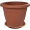Sicignano | Vaso Rotondo per Fiori Piante + Sottovaso, Plastica Color Terracotta, con Fori di Drenaggio, Resistente agli UV - Esterno Giardino Balcone Terrazzo, Made in Italy (1, Ø20x16h cm)