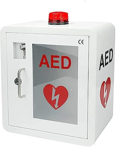 AED-Defibrillator-Aufbewahrungsschrank, wandmontierter Herz-Defibrillations-Alarmkasten aus Stahl mit Schlüssel/Alarm, passend für die meisten AED-Modelle, für Zuhause, Büro, Krankenpflege, Bus