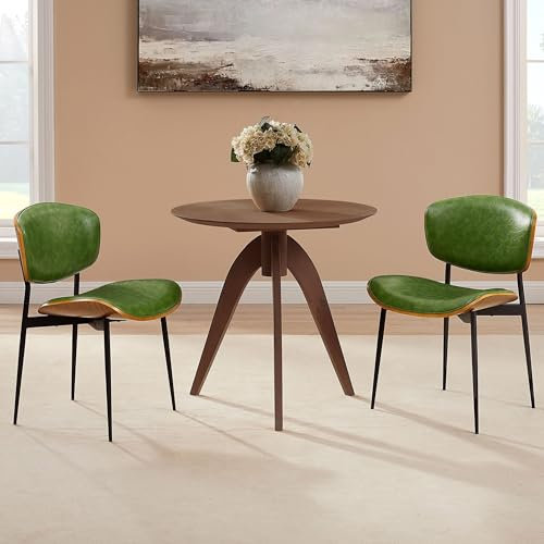 Zouron Esszimmerstühle 2er Set Holz Grün Kunstleder - Retro Kunstleder gepolstert Metallbeinen armloser Akzentstuhl Walnussholz Stuhl Ohne Rollen gepolstert Küchenstühle Sitzfläche 42x48 cm