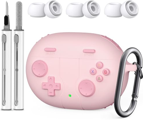 Silicone Case for Beats Studio Buds Case Cover, 2021/2023 New Beats Studio Buds, Wireless Earbuds Silicone Case Accessories with Keychain, Pink