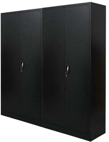 PROREGAL Mega Deal 2X Flügeltürenschrank Elephant fertig montiert, | HxBxT 185x90x40cm | 4 Fachböden | Schwarz | Metallschrank abschließbar Lagerschrank Aktenschrank Büroschrank Werkzeugschrank