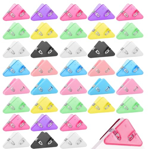 36 Pièces Pince à Document Trombones Triangulaires Clips de Protection des Coins en Papier Clips de Coin de Livre de Documents Clips de Reliure Transparents en Plastique Coloré