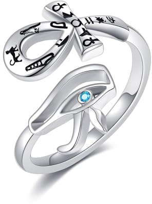 Ankh Ring 925 Sterling Silber Horusauge Ring für Damen Ägyptischer Wickelringschmuck für Damen