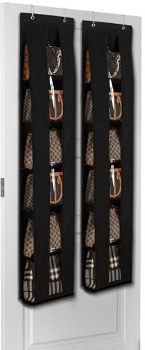 Lirex Handtaschen Organizer Über Tür, 2er Set mit 6 Etagen, platzsparender Organizer zur Aufbewahrung und Organisation von Handtaschen, ideal für Tür oder Schrank, Handtaschenhalter, Schwarz