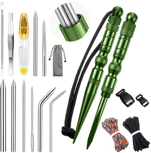 Shimeyao 12-teiliges 2025 Update Paracord FID Knotter-Werkzeug-Set, Edelstahl, Marlinspike-Set, Nähen, Schnürnadeln, Glättungsknoten für Marlinspike, Paracord-Leder, andere Kordeln (Armeegrün)