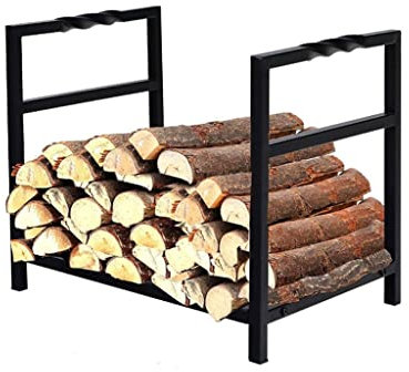 GLJTUO Brennholz-Lagerregal, Einfaches Hölzernes Brennholzregal, Kamin-Werkzeuge, Eisen, Schwarzes Brennholz-Lagerregal,