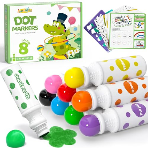JUPITEARTH Bingo Markers,8 Farben Auswaschbar Dot Marker (60ml) Stempel mit 120 PDF,12 bedruckten Aktivitätsblättern