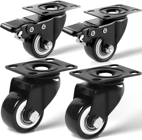 Gaodeding Heavy Duty Castor Set of 4, Load Capacity Up to 200kg, 360° Swivel Trolley Wheels - Quiet, Rubberised Castors for Furniture（40mm,2 with Brakes & 2 Without）