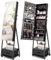 RELAX4LIFE Schmuckschrank mit Spiegel & Rollen, Spiegelschrank 360° Drehbar & Freistehend, Abschließbarer Schmuckorganizer mit Schubladen, Schmuckregal für Ohrringe Kette Ringe Kosmetik (Schwarz)