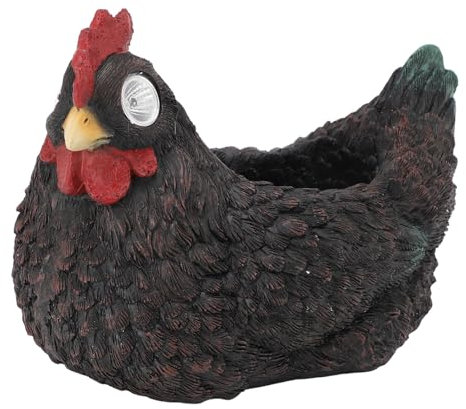 TARSHYRY Resin Solar Hen Pot, Glowing Design, Automatic Light Up for Garden and Flower Beds, Indoor and Outdoor Use (Black)