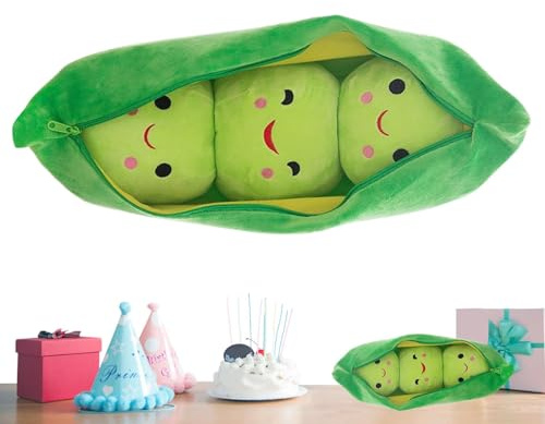 Sionhiuo PEA Plüsch, Erbsenplüschkissen - 3 Erbsen-in-a-Pod-Plüsch,Cartoon -Pflanzenpuppe Verschiedene Größen, Neuheit Design, weich Bequeme grüne, kuschelkuschelplüschies
