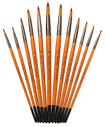 Profession Elle Künstler Pinsel Set 12 Stück Runde Spitze Holzgriff Nylon Haar Bürste für Acryl Öl Aquarell Gouache Malerei Zubehör