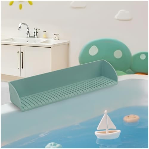 LAHAQIQI Silicone Sink Water Bathtub Splash Guard with 4 Suction Cups for Kitchen and Bathroom, Bath Toys Storage Tub Play Shelf Tray for Kids(Aqua, 1Pack)