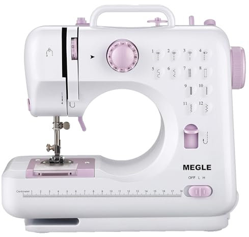 Nähmaschine mit Fußpedal, 12 Stichen, Kurzanleitung, Handbuch in 5 Sprachen, kleine nähmaschine für Einsteiger und Kinder, MEGLE FHSM-505