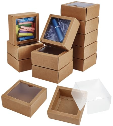 BENECREAT 20 Stück Quadratische Papierboxen Mit PVC Fenster 8x8x3.5cm Geschenkverpackung Aus Papier Für Hochzeitsgeschenke Festivalgeschenk Pralinen Kekse Kleines Kunsthandwerk