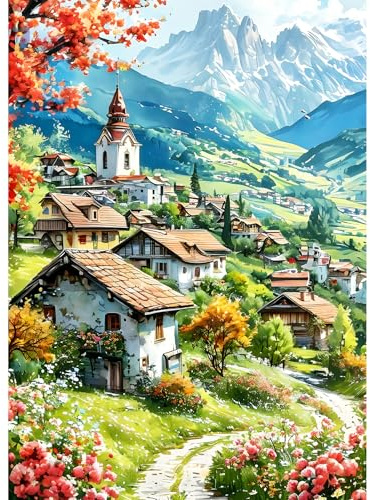 GDYEEH 5D Campagne Cabane Peinture Diamant Painting Kit, DIY Montagne Art du Diamant Complet Kits, Paysage Diamond Art Kits Strass Point de Croix Painting pour Adultes Débutants Maison Décor 30x40cm