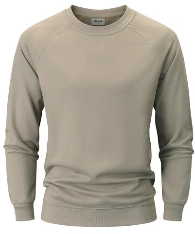 USALL Sweatshirts für Herren Baumwolle Rundhals Hoodie Pullovers Männer Kapuzenpullover Langarm Casual Sweatshirt(W700 Khaki L)