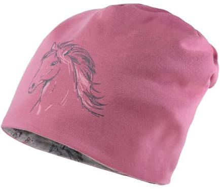 maximo Kids Girl-Beanie Pferd Reversible, Jersey Bedruckt