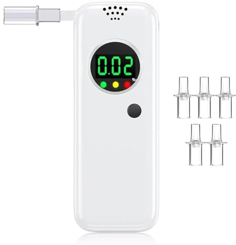 AURIVEE Etilometro Portatile Professionale, Certificato e di Precisione con Display LCD - Tester Alcolico per Casa e Feste, Include 5 Bocchini