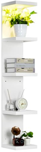 LinTimes LED Wandregal Mit Fernbedienung, 5 Ebenen Modernes, weißes, schwebendes Wanddisplay, Platzsparendes Aufbewahrungsregal für Einzelhandel, Büro oder Wohnzimmer, Vielseitiges Präsentationsregal