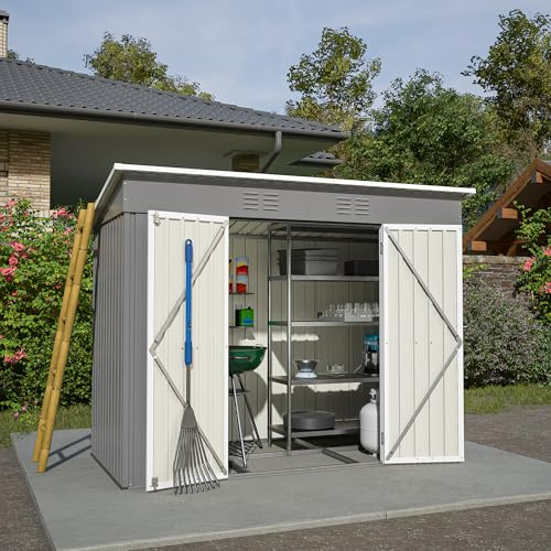 Gartenhaus aus Metall, 229 × 111 × 182 cm, inklusive Metallgestell (ohne Boden), wetterfest, Grau, 8 x 4 ft