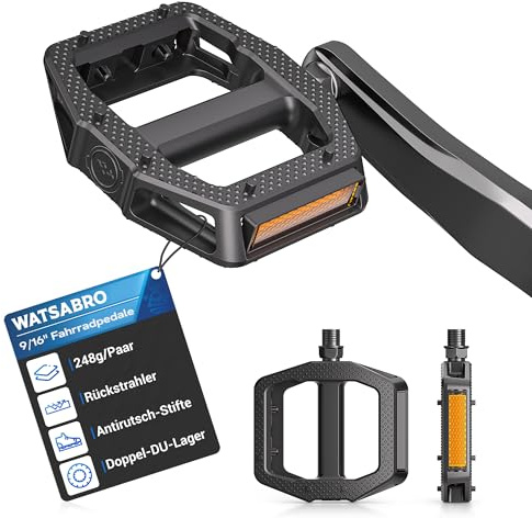 WATSABRO Fahrradpedale mit StVZO-Reflektoren,Leicht & rutschfest MTB Pedale | Pedale Fahrrad 9/16 Zoll, Doppel-DU-Lager, Ultralight-248 g/Paar für Mountainbike, Rennrad, E-Bike, Trekkingrad, Gravelbike