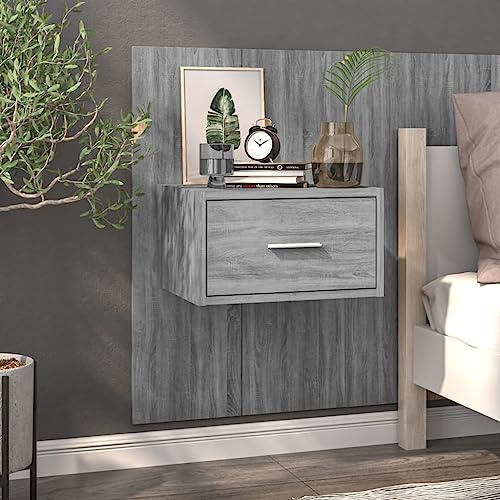 YuuSsea Wand-Nachttisch Grau Sonoma, schwebend, Holzwerkstoff, 48,5x32,5x80 cm, moderner schwebender Beistelltisch für Schlafzimmer, platzsparende Ablage