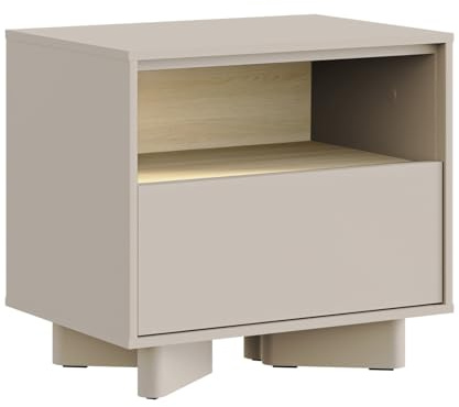 Selsey Nachttisch 50 cm Kaschmir Eiche Vicenza – schmaler Nachtschrank mit Schublade und offener Nische, moderner Nachttisch aus Holz fürs Schlafzimmer, Nachtkommode mit Stauraum