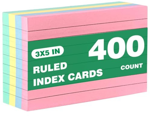 Audasi Karteikarten 400 Stücke Set, 76x127mm Linierte Karteikarte in 4 Farben für Mark, Rezeptaufzeichnung, Hinterlasse eine Nachricht, Unterwegs Vokabel Lernen Notizen & Büroorganisation Lernkarten