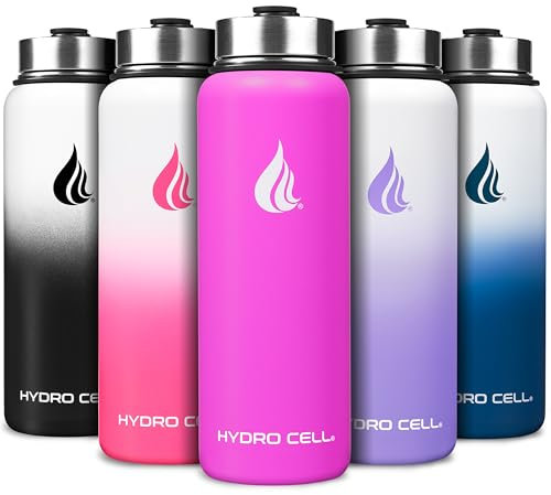 HYDRO CELL Stainless Steel Insulated Water Bottle with Straw - For Cold & Hot Drinks - Metal Vacuum Flask with Screw Cap and Modern Leakproof Sport Thermos for Kids & Adults (Fuchsia 40oz)