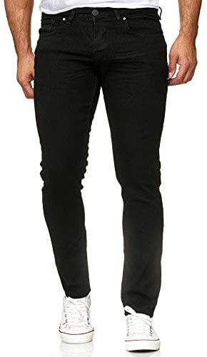 Reslad Jeans-Herren Slim Fit Basic Style Stretch-Denim Jeans-Hose RS-2063 (W38 / L30, Tiefschwarz)