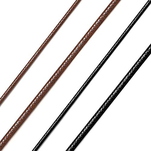 Richsteel Wax Rope Faux Leather Necklace for Men Women, Braided Cord with Stainless Steel Clasp, Width 2MM/3MM, Length 16-30, Color Black/Brown, Customizable, Come with Gift Box