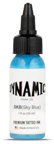 Dynamic Color Sky Blue Tattoo Ink, Made in USA Since 1990, 1 oz | Sterilized and lot-numbered for full traceability; established American brand trusted by artists worldwide