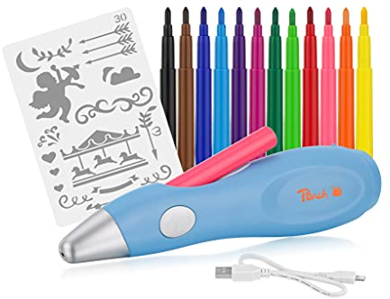 Peach elektrischer Airbrush Stift - 12 Farben - inkl. mehr als 70 Vorlagen - PO150, Blau