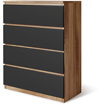 URBNLIVING 4 Or 5 Drawer Skagen Wooden Bedroom Chest Cabinet No Handle Storage Cupboard Modern (Oak + Black, 4 Drawer)