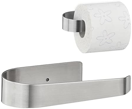 Relaxdays Portarrollos Baño, Acero Inoxidable, sin Taladrar, Portapapel Adhesivo, Soporte Papel WC, 4x16x9 cm, Plateado, 1 Unidad