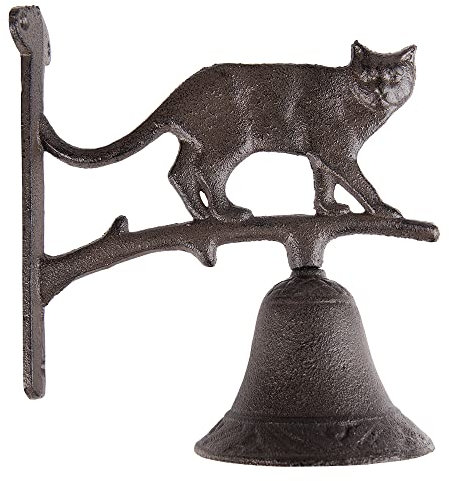 Clayre & Eef Alte Türklingel Katze 9x18x24 cm Braun Eisen Gartenklingel