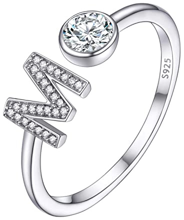 PROSILVER 925 Silber verstellbarer Ring für Frauen Buchstabe M Offener Ring Damen Initiale Fingerring Trauring Ehering Schmuck Accessoire