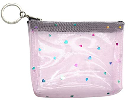 Luxshiny Porte-Monnaie Femme PVC Transparent Motif Cœur avec Fermeture Éclair - Mini Sac À Monnaie Pratique pour Pièces Billets Pliés Et Clés - Idéal pour Usage Quotidien Shopping Et Sorties