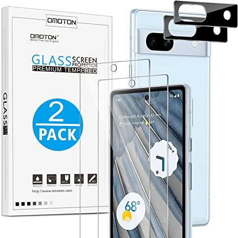 OMOTON für Google Pixel 7a Panzer Schutz Glas, kompatibel mit Google Pixel 7a Kamera Schutzfolie, Anti- Kratzer, 2+2 Stück, Bläschenfrei, 9H Härte