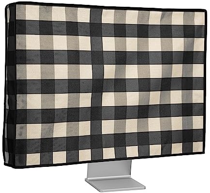 kwmobile Dust Cover for 24-26 monitor - Linen Monitor Protector with Design - check stripes Black/Light Grey/White