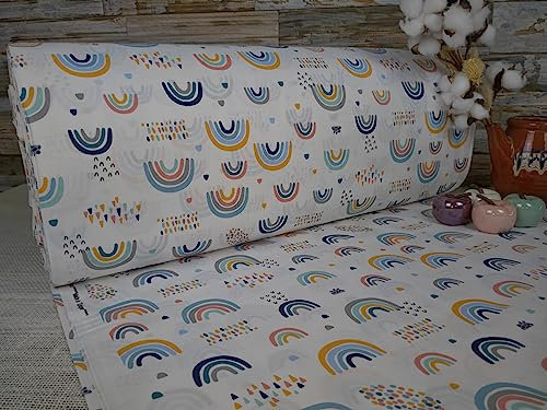 240cm Breit Meterware ab 50cm Popeline Baumwolle Stoff Baumwollstoff Kinderstoffe Stoffe Babystoffe Stoffe Regenbogen Bastelstoff ÖKO-TEX VP0K032 (Blau/Gelb)